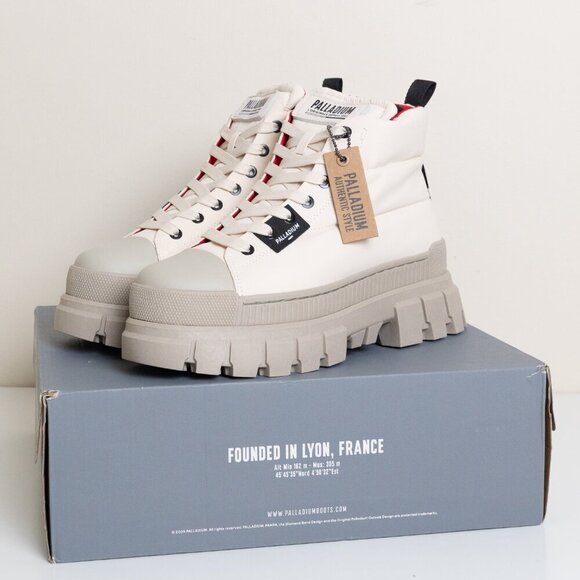 Palladium Revolt Boot Overcush Chunky Platform Combat Quilted Almond Milk Cream - Picture 2 of 13